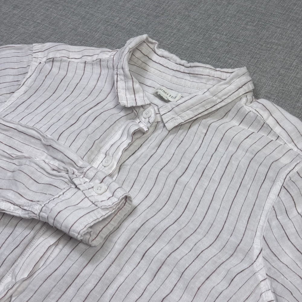 Garnet Hill Linen Tunic Button-Up Shirt Womens Small White Striped Lightweight